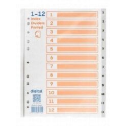 Digital A4 1-12 Index File Dividers - 1 pack
