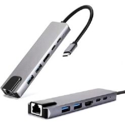 USB C Hub 8 in 1 Type C 3.1 to 4K HDMI Adapter with RJ45 SD/TF Card Reader PD Fast Charge for MacBook Notebook Laptop Computer